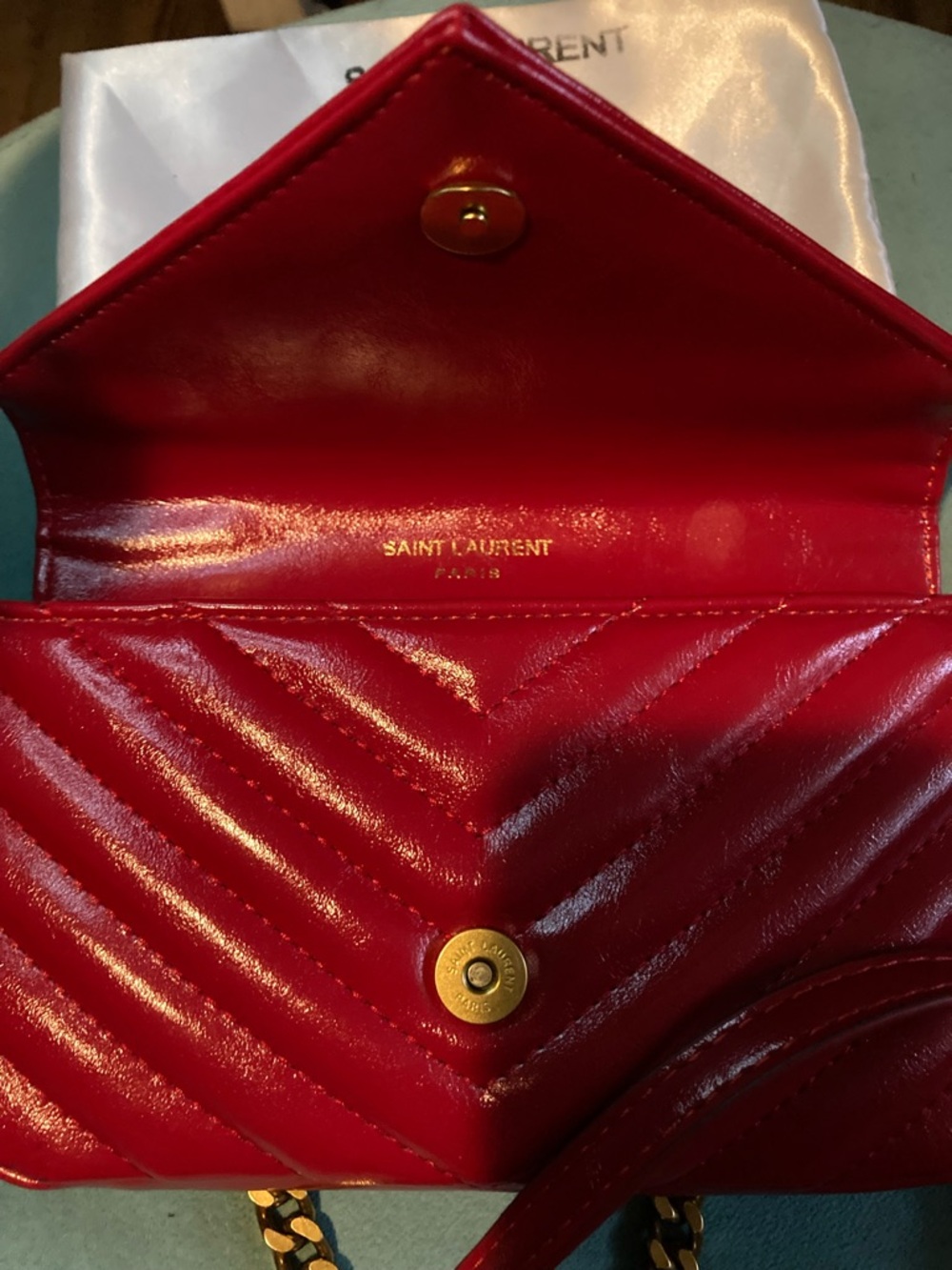 Saint Laurent Red Quilted Leather Crossbody with Gold Hardware - Picture 3 of 10